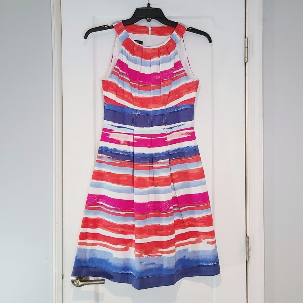 Nine West Watercolor Stripe Fit & Flare Dress